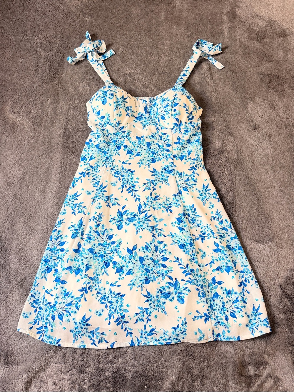 Lily Rose White Mini Dress with Blue Floral Print